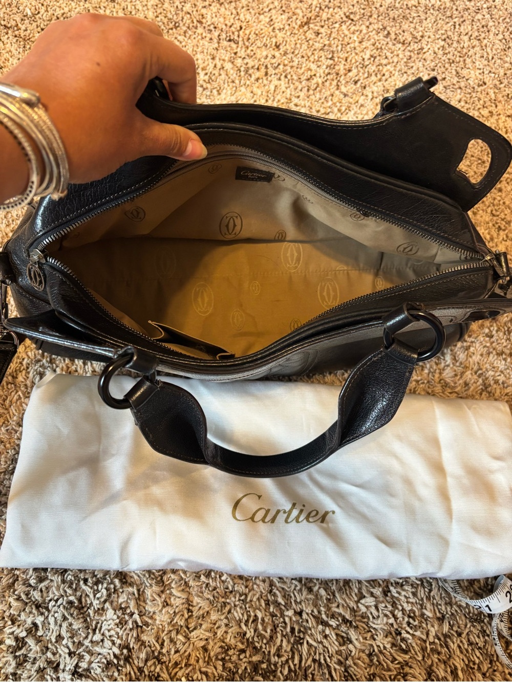 Cartier Black Leather Satchel with Top Handles and Detachable Strap - Picture 8 of 9